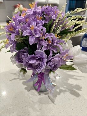 Artificial Lavender Floral Bouquet with Ribbon Accent